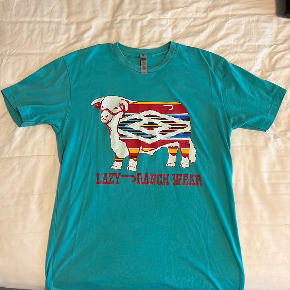Lazy J ranch wear, turquoise t-shirt, size small